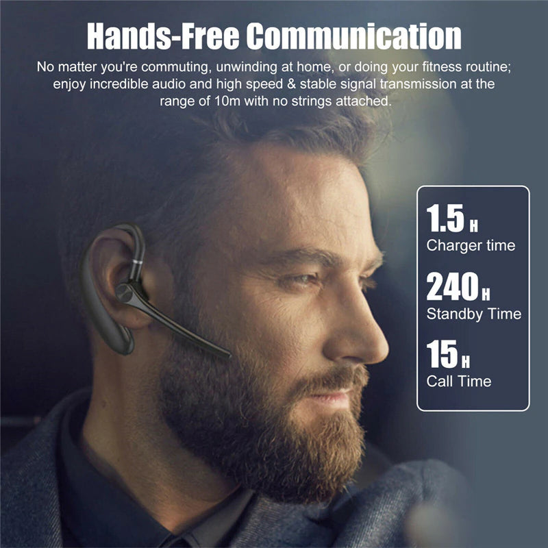 Business Wireless Headset Handsfree Earphones for Both Right Left Ear for Android IOS Phones Wireless Noise Cancelling Headphone