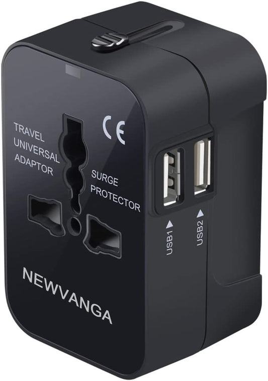 NEWVANGA International Universal All in One Worldwide Travel Adapter Wall Charger AC Power Plug Adapter with Dual USB Charging Ports for USA EU UK AUS European Cell Phone Laptop
